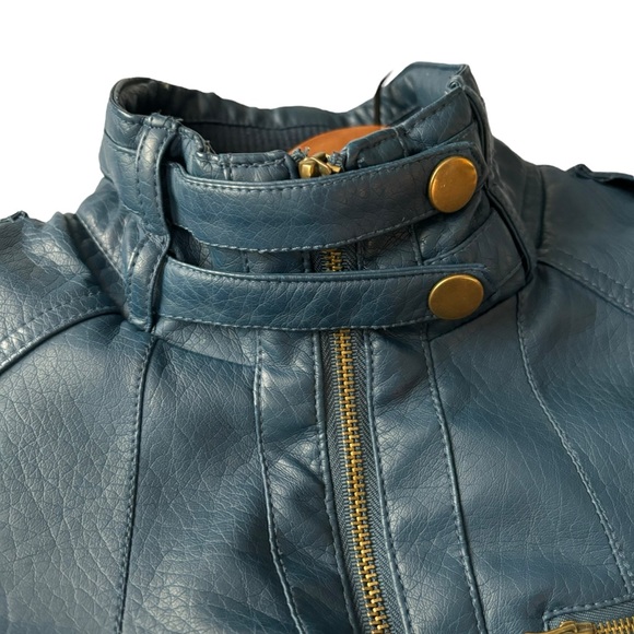 Moto Style Blue Faux Leather Jacket, Lined, Small Excellent Condition - Picture 4 of 15
